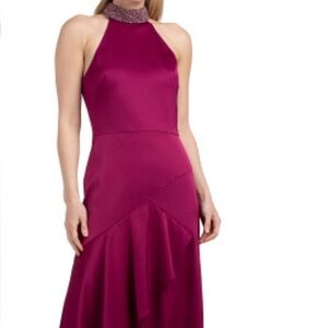 Aidan Mattox Burgundy Beaded Collar Dress